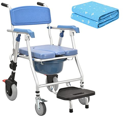 CRBUDY Toilettenrollstuhl, mobiler Toilettenstuhl auf Rädern mit klappbarem Pedal, Rutschfester, sicherer, Faltbarer Toiletten-Duschstuhl für Senioren, ältere Menschen, Behinderte, Schwan