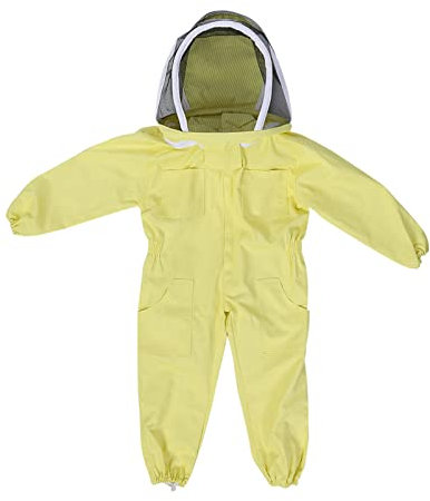 Masyrt Professioneller Bienenanzug, Imkeranzug, Ganzkörperschutz aus Reiner Baumwolle, Belüftet, Bienenfarm-Besucherschleier, Schutzausrüstung, Overall (M)