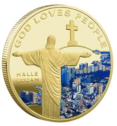 QYZXTH 2023 Monedas Conmemorativas Religiosas Medallones de Metal Cristiano Monedas de Plata Chapadas en Oro Colección de Monedas de Souvenirs de Fe Religiosa-Oro 2