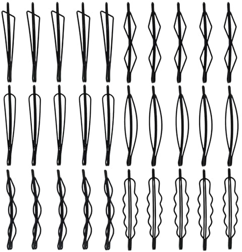 30 PCS Geometric Metal Hair Clips, 2.7 Inch Minimalist Hair Pins Vintage Hair Pins Mini Black Bobby Pins for Women (Black, 6 Style)