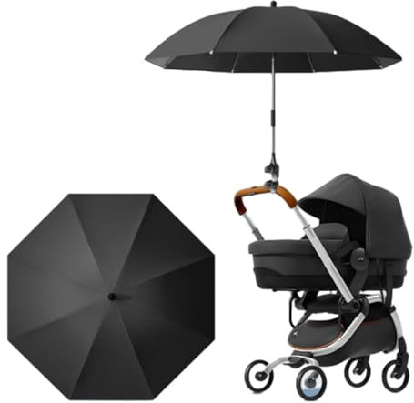 Bimhayuu Ombrelle Poussette Universelle, Parapluie Universel Réglable pour Pare-Soleil, Protection UV, Parapluie de Protection Solaire pour Landau Fauteuil Roulant (Noir)