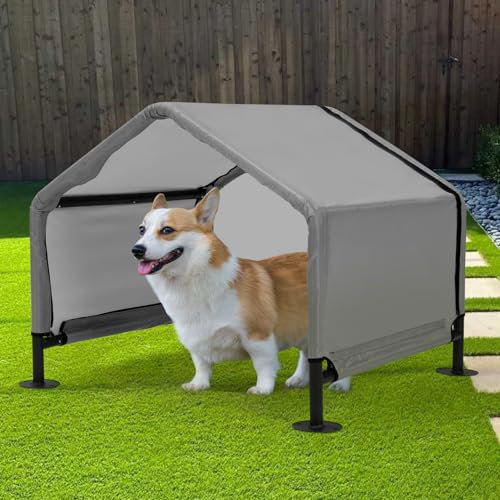 A.FATI Hundehütte Outdoor für Kleine bis Mittlere Hunde, 75x65x65 cm, Wasserdicht Hundezelt mit Rückwand, Sonnenschutz Hundeliege mit Dach für Kleintiere, Hühner, Katzen, Welpen, Farbe in Grau
