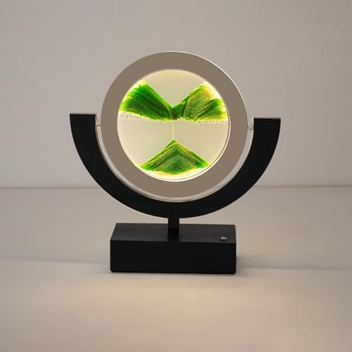 Sablier Decoratif Cadre Sable Mouvant 3D Sablier Decoratif avec Veilleuse LED, Qui Coule Convient pour Kits De Sable Cadre Sablier LED en Verre Rond pour Adultes La Décoration(Green,C Frame)