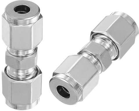 PATIKIL Unione Raccordo Tubo a Compressione in Acciaio Inossidabile 304 1/4 ID x 9/16 OD, 2 Pz Connettore Tubo Dritto per Sistemi di Irrigazione Giardino Acqua Argento