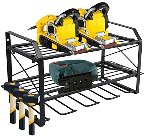 Wall Mounted Power Tool Organizer Rack - 3 Layer Drill Storage and Charging Station | Sturdy Garage Tool Holder for Tools, Toolboxes, and Hardware, 100lbs Capacity, Perfect for Workshop Storage