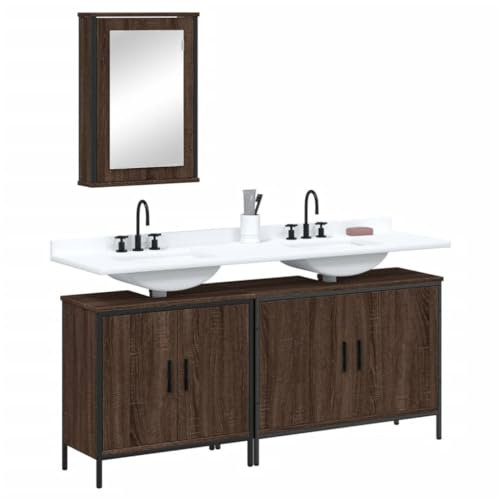 Lauuoeriau Furniture Item home 3-teiliges Badmöbel-Set Braun Eiche Holz-Möbel