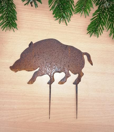 Generisch NEU !! Wildschwein Ministecker ca. 16 cm breit aus Metall im angesagten Edelrost Weihnachtsdeko Gartenstecker Deko Weihnachten Adventsgesteck Nikolaus Advent Wald Jagd