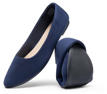 DREAM PAIRS Ballerines Femme Confortables à Bout Pointu en Suédine, Chaussures Plates à Enfiler pour Travail, Bureau ou Sorties,Size 35,Marine,DWUMFA2506