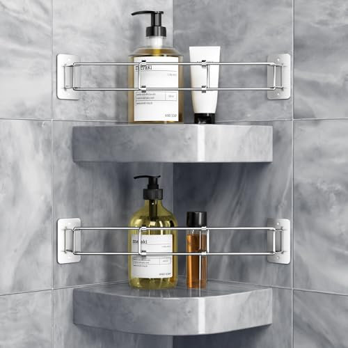 songsoso 2 Pack RV Shower Corner Storage Bar, Camper Shower Caddy, 7–13 Inches Adjustable Bathroom Organizer, Stainless RV Wall Accessories
