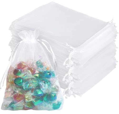 100 Stück Organzasäckchen Weiß,13x18 cm Geschenksäckchen,Hochzeit Schmuckbeutel,Organza Geschenkbeutel für Geburtstag Party,Weihnachten Lavendelsäckchen Gastgeschenk Beutel