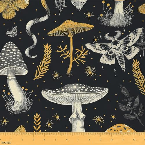 Loussiesd Boho Stoff 276x150cm für Stühle Pilz Stoff Meterware Outdoor für DIY Nähmuster Handwerk Death Moth Wasserdichter Patchwork Stoffe Snake Polsterstoff für Handgemachten Quilten Bohemian
