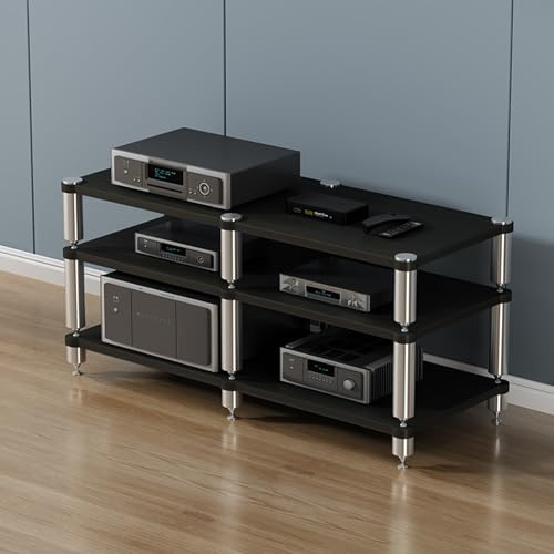 CUXAHO Mobile HiFi Mobile Giradischi Rack HiFi Angolare, Mobile TV Scaffale Portaoggetti,Alto Moderno Mobili per Hi Fi Vinili Stereo AV Media(Black,3 Tier)