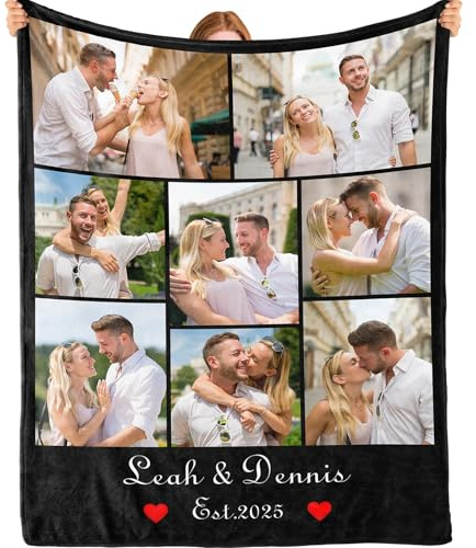 Bemaystar Personalisierte Decke mit Foto und Text – Fotodecke Selbst Gestalten Personalisierte Geschenke für Familie Paare Muttertag Frauen/Männer - 8 Fotos