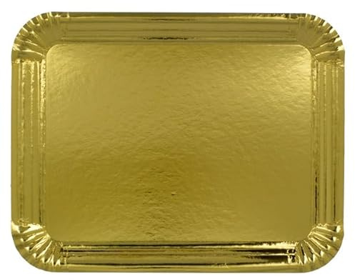 Monouso | 25 Bandeja de Cartón Dorada 40×50 cm | Rectangular Compacta | Resistente al Aceite y Calor | Ideal para Degustaciones y Catering | Pack de 25 Unidades