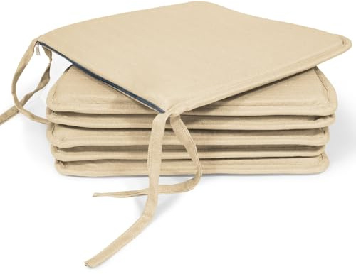 MANEMI Pack 6 Cojines para Silla 40x40x2cm - Cojín Decorativo con Textura de Bambú para Silla, Sofá o Comedor - Juego de Cojines de Asiento Estilo Rústico y Transpirable con Cintas de Sujeción,