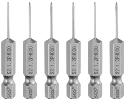 sourcing map Lot de 6 embouts de tournevis cruciformes PH000 6,35 mm Tige hexagonale 50 mm de long en acier S2 de qualité industrielle Tige de 1,2 mm