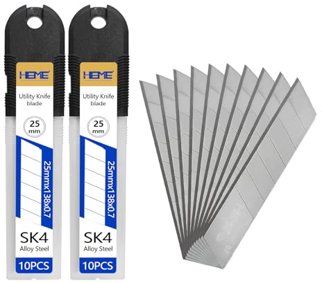 HIEMTE Tools 20Pcs 25mm Utility Knife Replacement Blades Snap off 60 Degree，Blades for Utility Knife and 25mm Box Cutter - Razor Sharp SK4 Steel