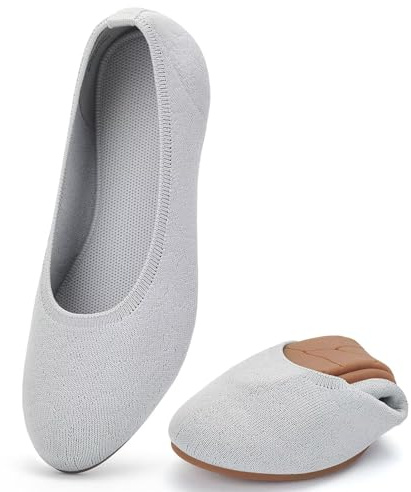 Puxowe Bailarinas de Mujer con Puntera Redondeada Tejido de Punto Zapatos Planos cómodos y Suaves sin Cordones Zapatos Planos para Caminar cuña Baja Estilo Informal.43 EU Light Gary