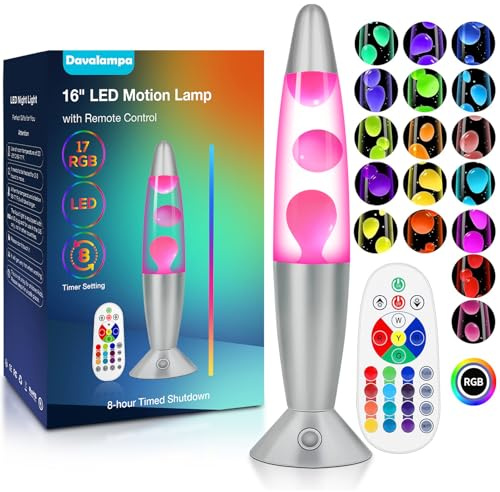 Davalampa Lavalampe Groß Led 17 Farbwechsel Steuerbar | Große Lavalampen mit Fernbedienung für Kinder und Erwachsene | Nachttischlampe Glitzer Lampe Dimmbar | Geburtstagsgeschenk (Wachs Rosa, 42cm)