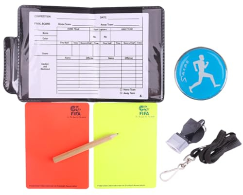 WUSJCOF 1 Set Carte da Arbitro Calcio, Cartellini Rosso e Giallo, Fischietto con Doppio Clip, Cordino, Custodia e Taccuino Punti per Partite di Calcio, Sport, Attività Scolastiche