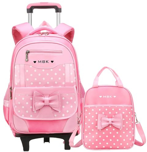 LuminescentDream Mädchen Rucksack mit Rollen,Mädchen Schultrolley Kinder,mit Rollen Schulranzen,mit Lunch Bag,Schulranzen Detach,Treppensteigen,für Schule Freizeit & Reisen,für 1-6. klasse