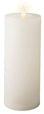 Lumineo LED Kerze mit Timerfunktion 7x19cm Wachs - flackernde Flamme Effekt - Echtwachskerze batteriebetrieben - Wachskerze Stumpenkerze Rustik Weiß Warmweiß