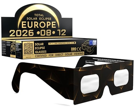 Absolute Eclipse Goldline Solar Eclipse Glasses Bulk Wholesale – ISO 12312-2 testade och CE-certifierade – EU-tillverkare – 100-PACK grossistpaket – 2026 Eclipse Europe