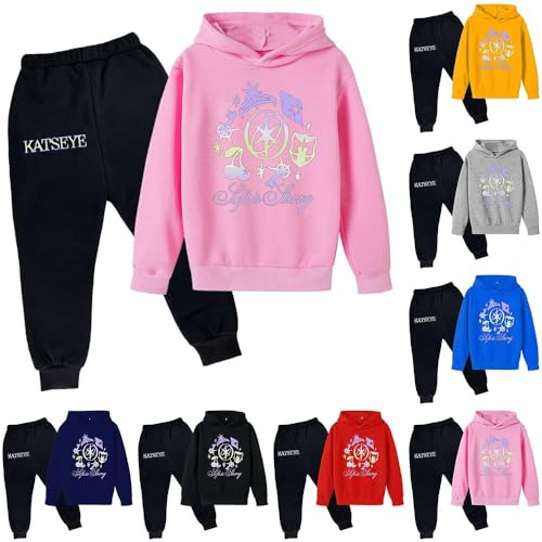 Katseye Hoodie Kids Tracksuit Full Set 2-Piece Girls Boys Teens Oversized Outfit Long Sleeve Sweatshirts and Loose Sweatpants Fit Bottom Trendy Jogging Pants Jumper Activewear Set For His Hers, A-01
