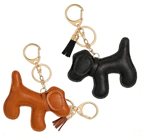 XRVRILE 2 Schlüsselanhänger Hund, Taschen Anhänger und Anhänger Tasche Süß, Hunde Anhänger für Rucksack, Taschenanhänger Damen Bag Charm Deko Hund Braun und Schwarz