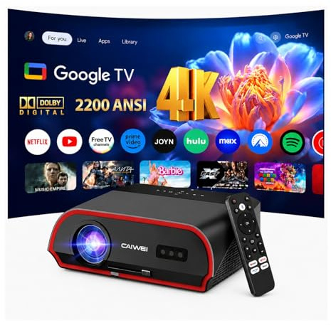 Smart 4K Beamer Tageslicht Tauglich,2200 ANSI für Outdoor-Filme, Heimkino | WiFi 6, HDMI 2.1, NFC , Bluetooth 5.4, Dolby Digital HDR LED Video Projektor,ToF-Autofokus, Trapezkorrektur, geringe Latenz