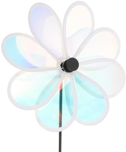 DECOMELODY Moulin à Vent Décoratif 25 Cm Huit Feuilles Transparentes Multicolores, Effet Réfléchissant Anti-Oiseaux Extérieur, Girouette Jardin Résistante aux Intempéries pour Pelouse