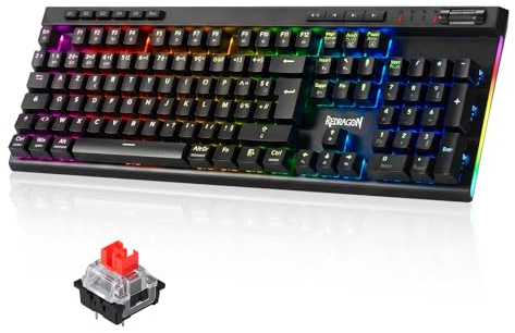 Redragon K580 Pro Clavier Mécanique sans Fil 3 Modes AZERTY RGB Hot Swap | Commandes Multimédias Dédiées Macro Embarquée Switchs Rouges Linéaires 104 Touches Anti Ghosting
