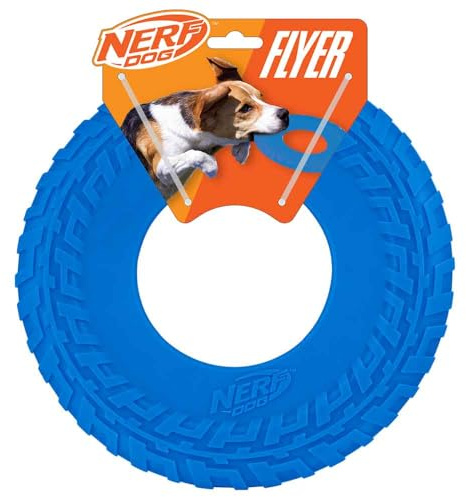 Nerf Volantino in gomma per cani, disco volante leggero, resistente, galleggia in acqua, ideale per spiaggia e piscina, diametro 25,4 cm, per razze medie/grandi, unità singola, blu, originale