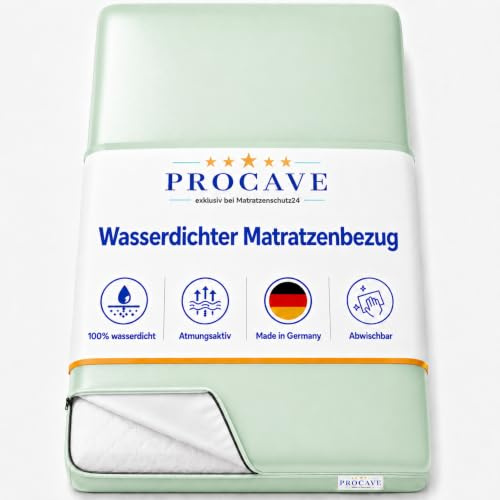 PROCAVE wasserdichter Matratzenbezug in grün. atmungsaktiv und abwischbar 90x200 cm für Matratzen-Höhe 15 cm - Made in Germany