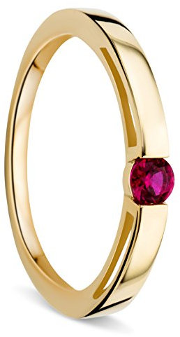 OROVI – Verlobungsring Damen aus 9 Ct Gelbgold (375) mit Solitär Rubin im Brillantschliff (0.15 Ct) – Solitärring Edelstein zur Verlobung – Damenschmuck Hypoallergen & handgefertigt (Gr. 50)