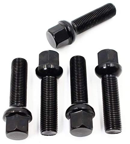 Veritek Performance Wheel Bolt, Set of 20 Black 14x1.5mm, 2.75'' 45mm Shank Length, R12 Ball Seat, Alloy Steel, 10.9 Grade, for Mercedes Factory Wheels