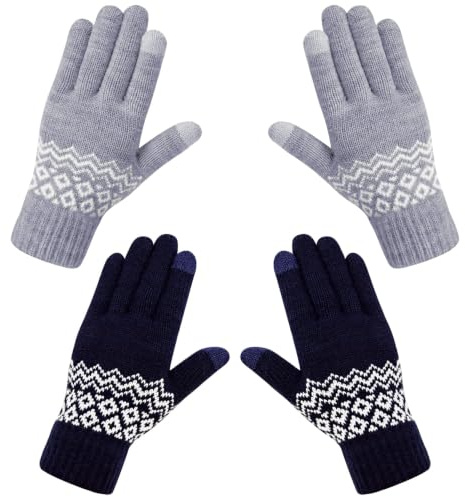 Chalier Fashion Damen Touchscreen Handschuhe Winterhandschuhe, 2 Pack | Warme Weich Bequeme Muster Strickhandschuhe für Smartphone Alltag Outdoor Kleine Geschenk für Frauen