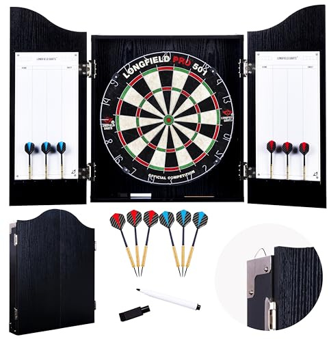 Engelhart Holz Dartschrank, sisal Dartscheibe, inbegriffen 6 Darts 18gr und Zubehör (Schwarz)