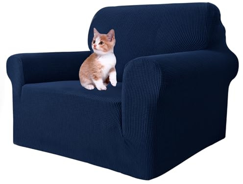 MAXIJIN Super Stretch Stuhlbezüge für Wohnzimmer, 1-teiliger Universal Stuhlbezug mit Armlehnen Jacquard Spandex Stuhlschutz Hunde Haustierfreundliche Sofa Couch Sesselbezug (1 Sitzer, Navy Blau)