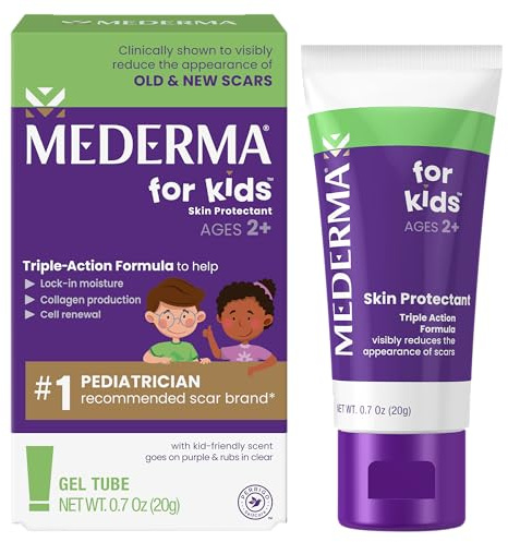Mederma Scar Gel for Kids - Reduces Appearance of Old & New Scars from Cuts, Burns, Surgery, Insect Bites & Scrapes, Grape Scented, Goes on Purple & Rubs in Clear, Ages 2+, 0.70 Oz