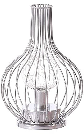 ARMINZANG Iron Table Lamp Battery Operated Night Light Wrought Iron Bedside Table Light Decorative Lighting for Hotel Bar Room Weddings Parties Patio Indoors Outdoors (Silver)