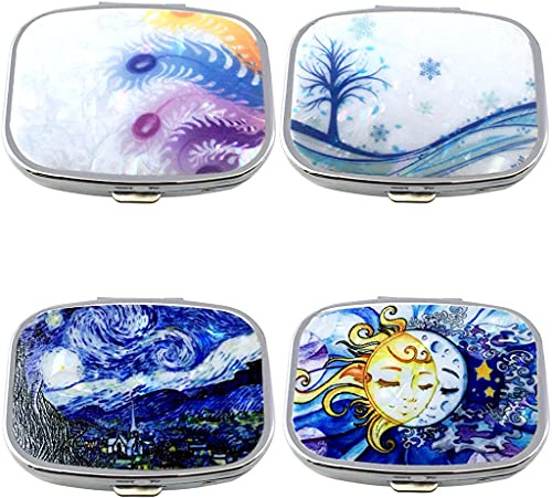 4 pcs Metall Pillendose pill box,Reise Pillendose Pillendose 2 Fächer Pillendöschen mit Spiegel Pillenetui Klein für Unterweg Medizin Tablet Organizer Case Pillenbox für Tägliche und Reise Verwenden