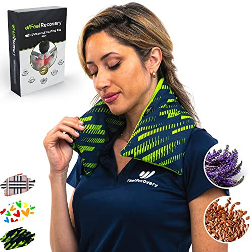 Cuscino Termico Cervicale - Cuscino per Microonde Riscaldante per Collo (60x15 cm) - Scaldacollo per la Nuca e Spalle con Federa Esterna Lavabile in Cotone 100% e Fiori di Lavanda