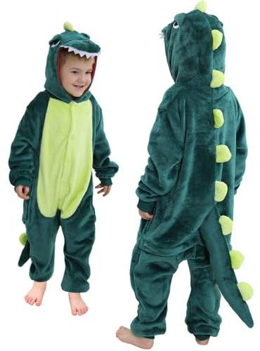 cuteDIY Dinosaurier Kostüm Kinder Dino Dinokostüme Mädchen Jungen Kostüm mit Hosentaschen, mit Reißverschluß für Toilettengang