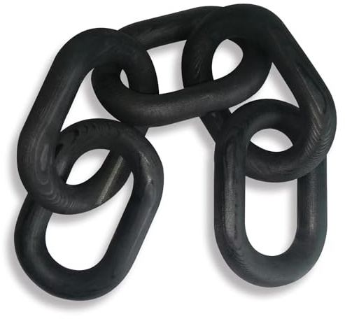 HAN-LBG Wood Chain Link Decor, Hand Carved Boho Decorative 5-Link Wood Chain Knot Ornament, Rustic Country Farmhouse Decor for Bedroom, Living Room, Coffee Table, Black, One Size