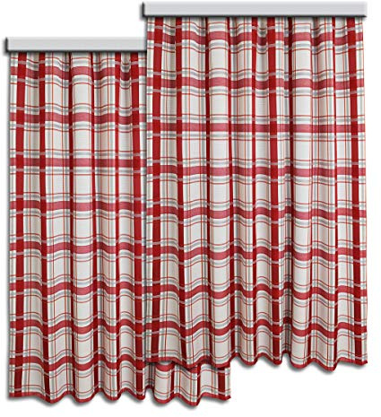 Dekoschal-Set Hetty hochwertiger Webstoff rot-weiß kariert | Set 2 Stück Landhaus-Vorhang mit Reihband | Deko-Garnitur für Küche, Esszimmer, Gästezimmer, Ferienhaus Höhe x Breite 245 x 130 cm