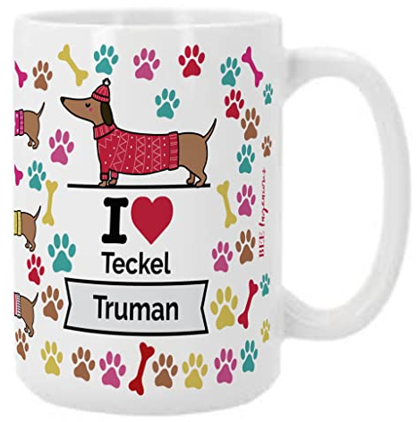 Bee Ingenious Taza TECKEL personalizada con nombre. Taza perro personalizada con nombre.Taza desayuno XL de 443 ml. Regalo para amigas. Tazas razas de perros. Tazas originales para regalar. (Teckel)