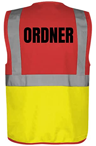 Fassbender-Druck WARNWESTEN - Sicherheitsweste GELB mit Taschen und Reißverschluss nach EN ISO 20471 zertifiziert - Warn Weste für Ordner - Unisex mit hochwertigem Reflektorstreifen