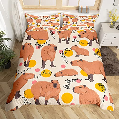 Set di biancheria da letto per letto matrimoniale con motivo Capybara per bambini, Capybara, per ragazzi, ragazze, decorazione della camera da letto, con motivo a pois, in microfibra 3 pezzi
