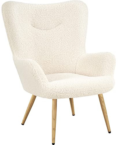 Yaheetech Poltrona da Salotto in Tessuto Bouclé e Metallo Imbottita con Schienale Braccioli per Camera da letto/Caffè/Studio/Lettura Avorio